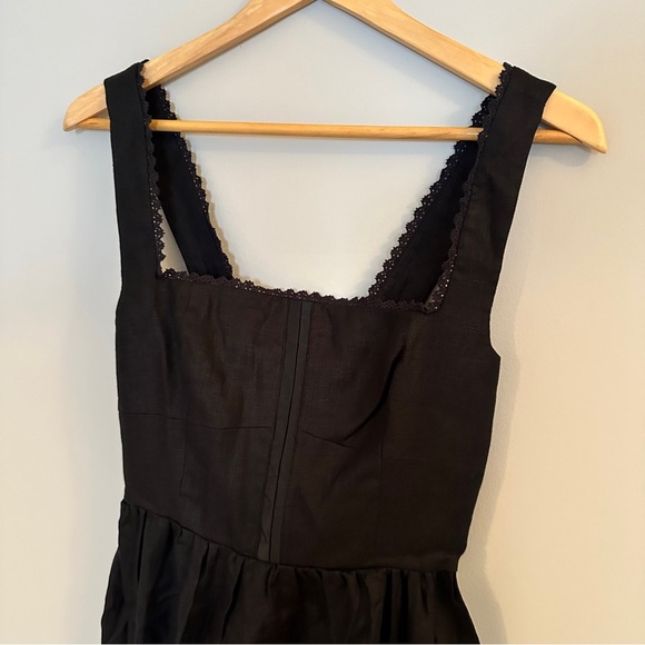 NEW Reformation Tagliatelle Linen Black Midi  Dress Lace Detail | size 2 - Picture 7 of 14